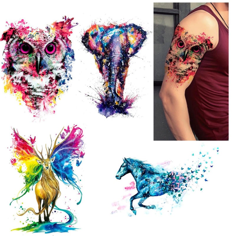 Glaryyears Watercolor Animal Temporary Tattoos for Women Adults, 5 Pack Large Big Fake Creative Tattoo Stickers, Perfectly on Body, Rock Art, Tumblers, Smooth Surfaces - Image 1